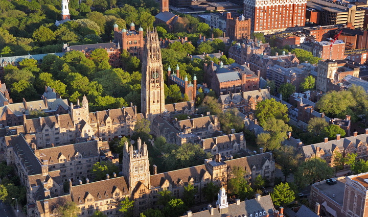Aerial view of Yale's central campus